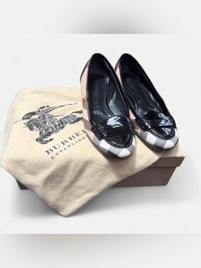 Burberry Black Patent Trim Vintage Check Loafer Flats